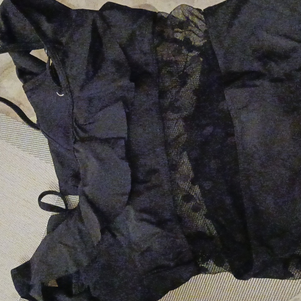 Polka Dot Mesh Ruffle Swimsuit - Picture 12 of 12